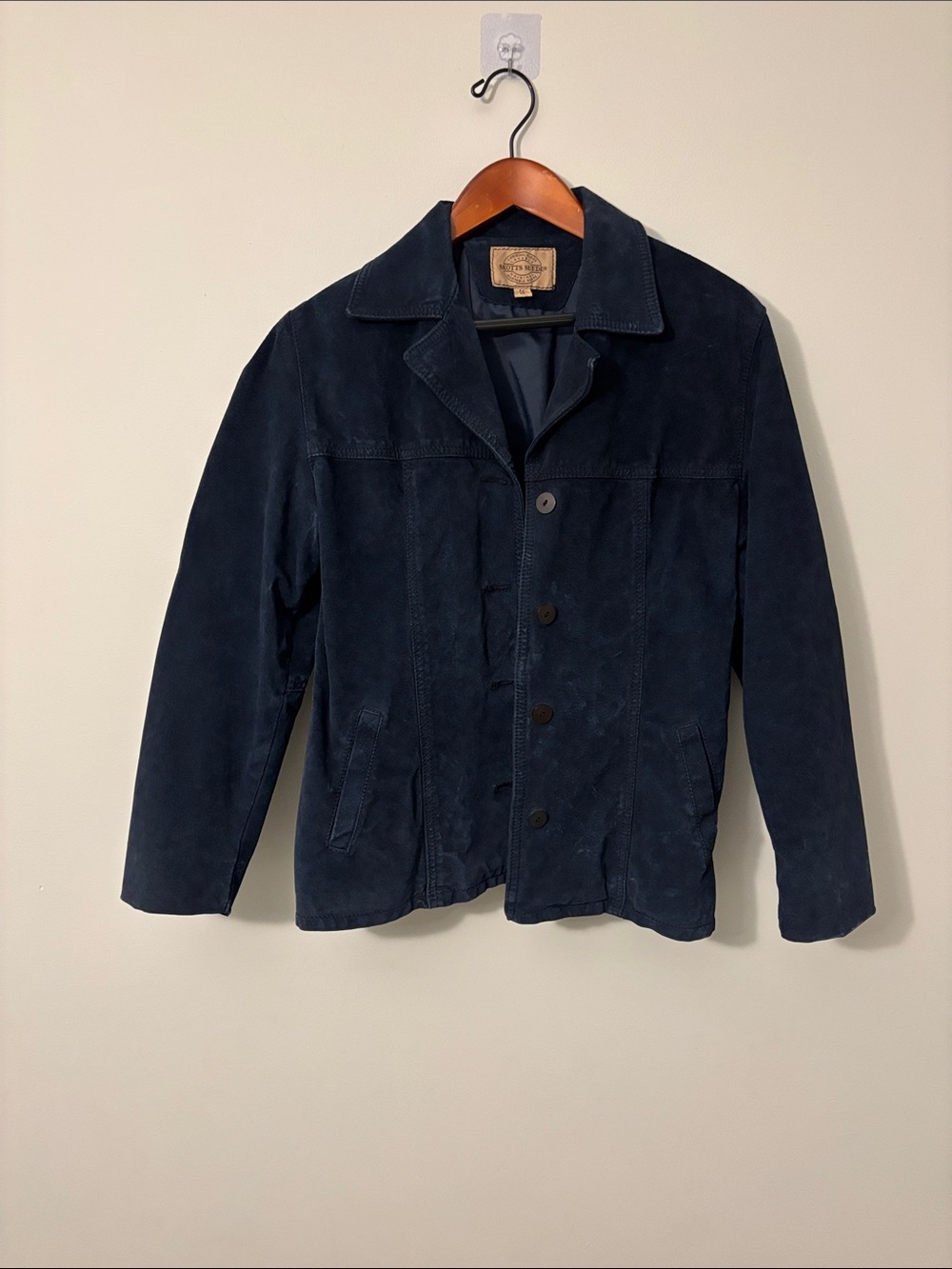 SUEDE WASHABLE Navy Button-Front Jacket